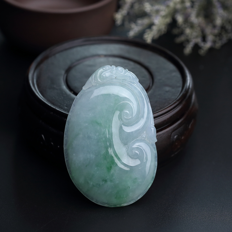 缅甸A货天然糯种浅绿翡翠如意吊坠 - 红掌柜