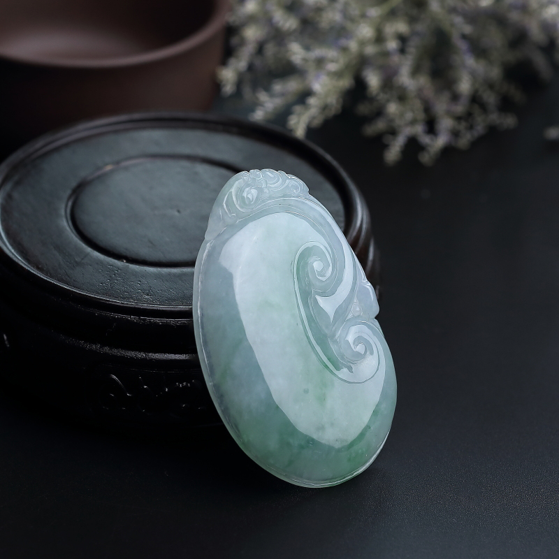 A货天然糯种浅绿翡翠如意吊坠 - 红掌柜