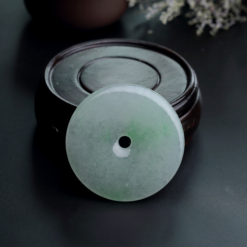 缅甸A货天然糯种浅绿翡翠平安扣吊坠 - 红掌柜