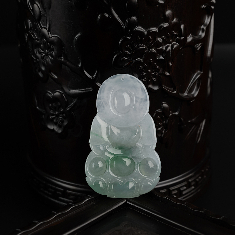 缅甸天然飘绿翡翠观音吊坠-红掌柜