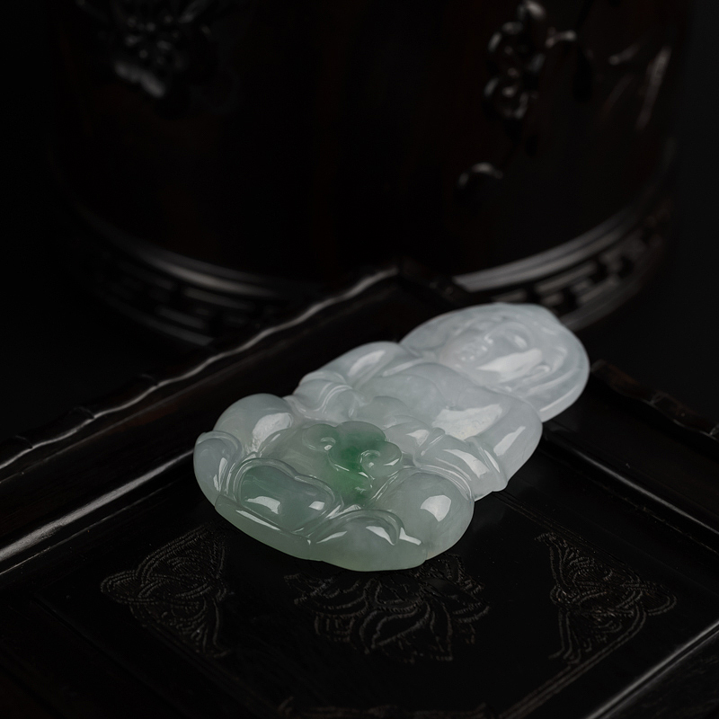 缅甸天然糯种翡翠观音吊坠-红掌柜