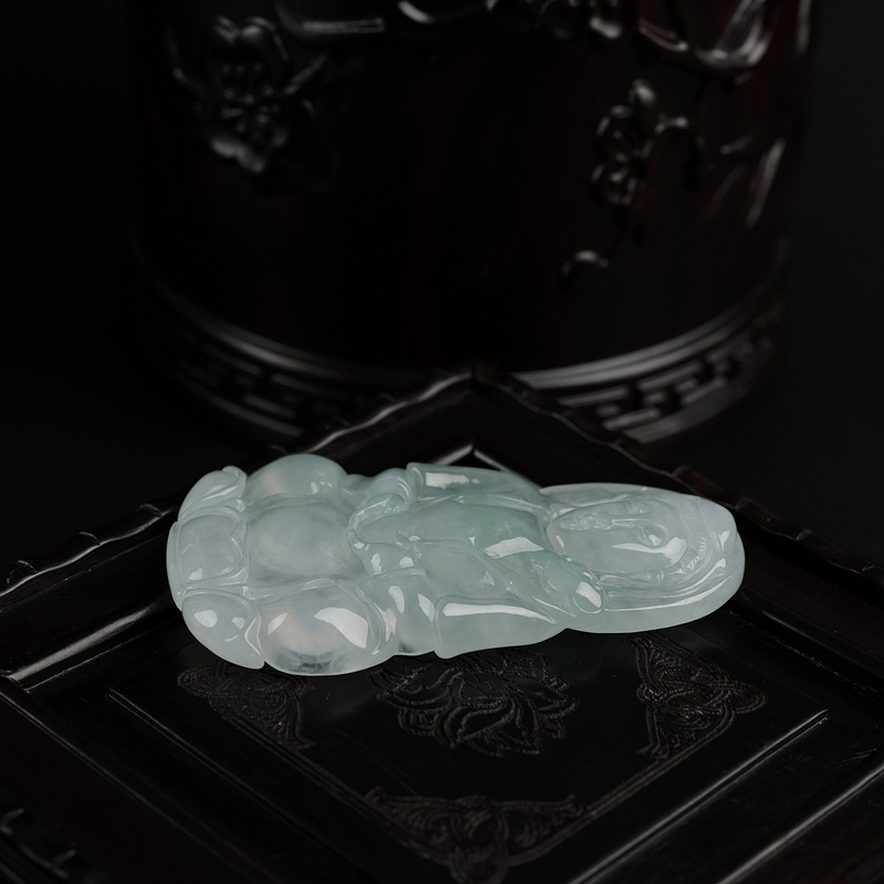 天然冰糯种淡绿翡翠观音吊坠-红掌柜