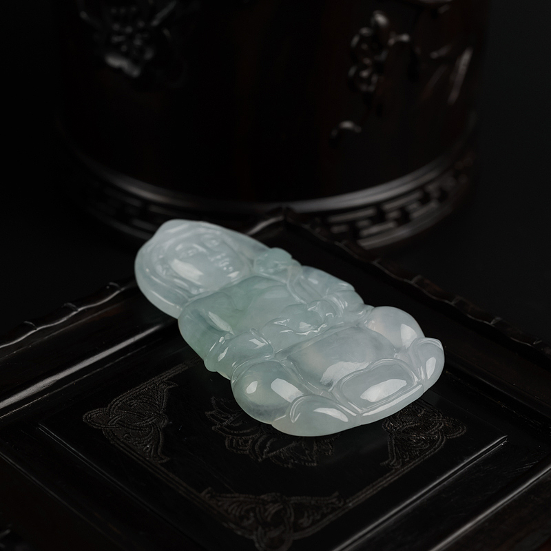 缅甸天然冰糯种翡翠观音吊坠-红掌柜