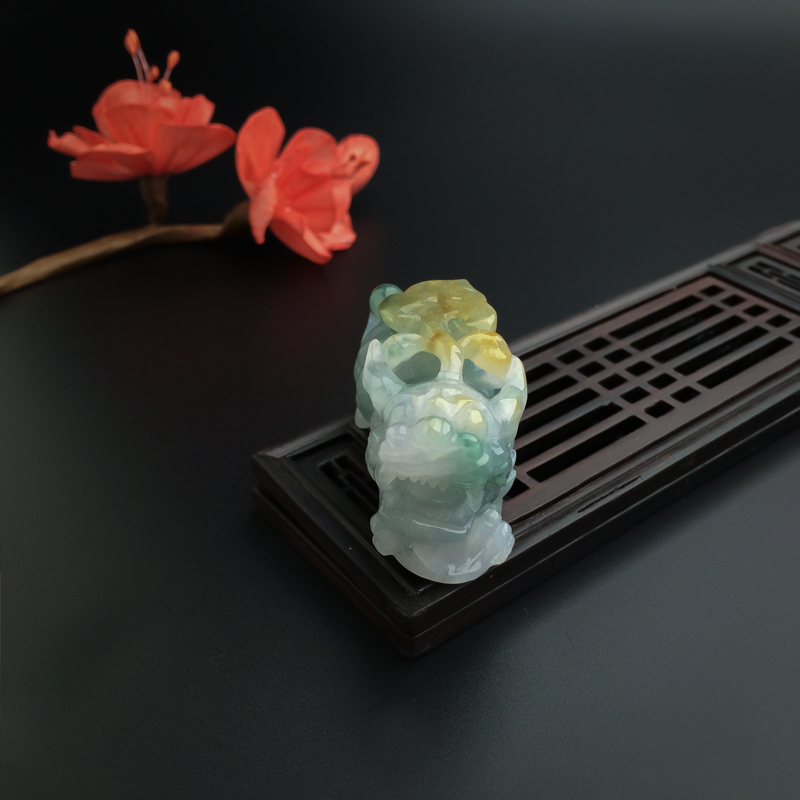 缅甸A货天然糯种飘花翡翠貔貅吊坠 - 红掌柜