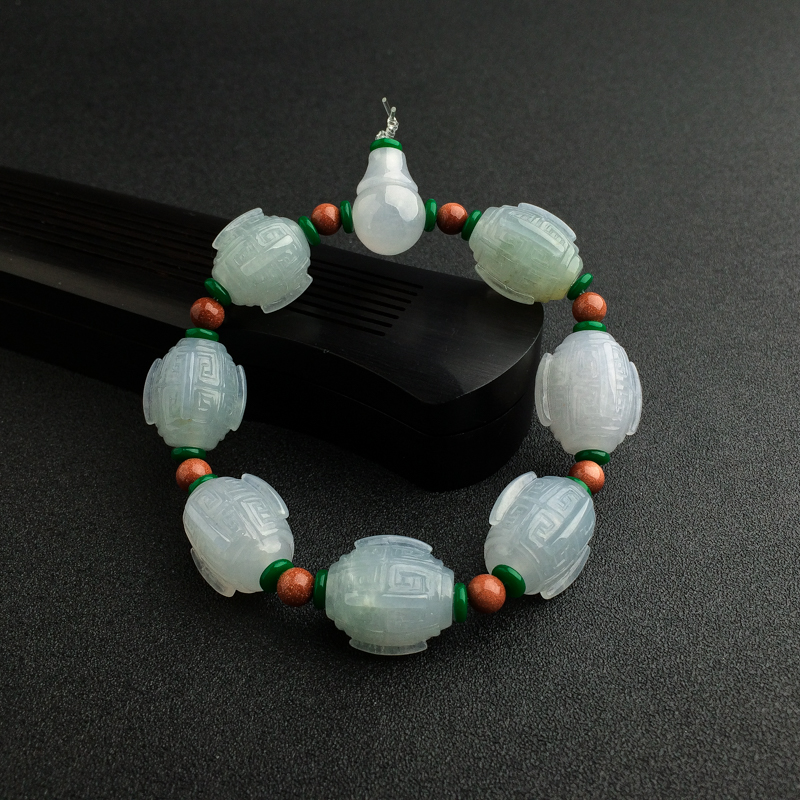 缅甸天然糯种淡绿翡翠手串 - 红掌柜