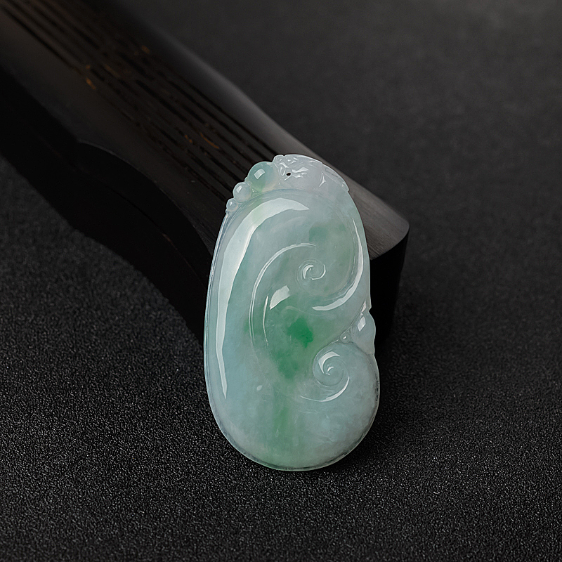 缅甸天然糯种飘花翡翠如意吊坠 - 红掌柜