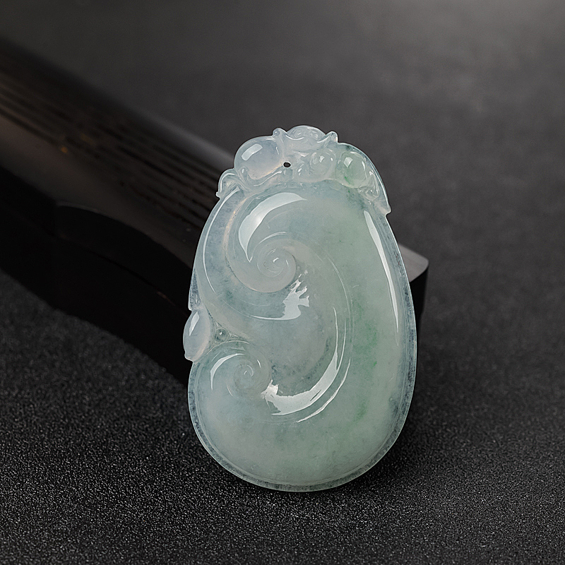 缅甸天然糯种浅绿翡翠如意吊坠 - 红掌柜