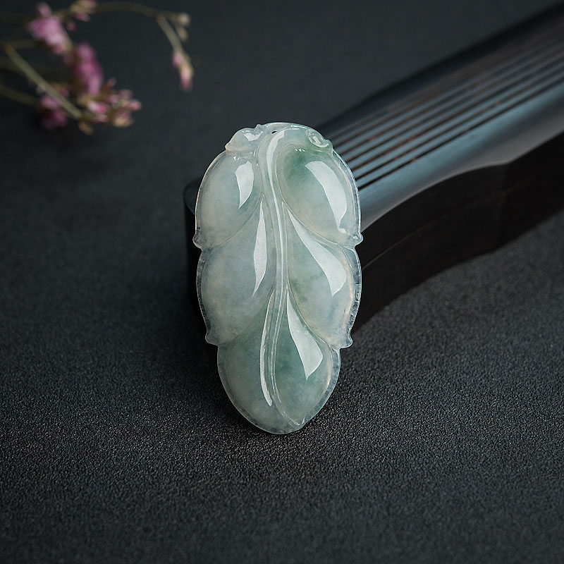 缅甸天然糯种飘花翡翠叶子吊坠-红掌柜