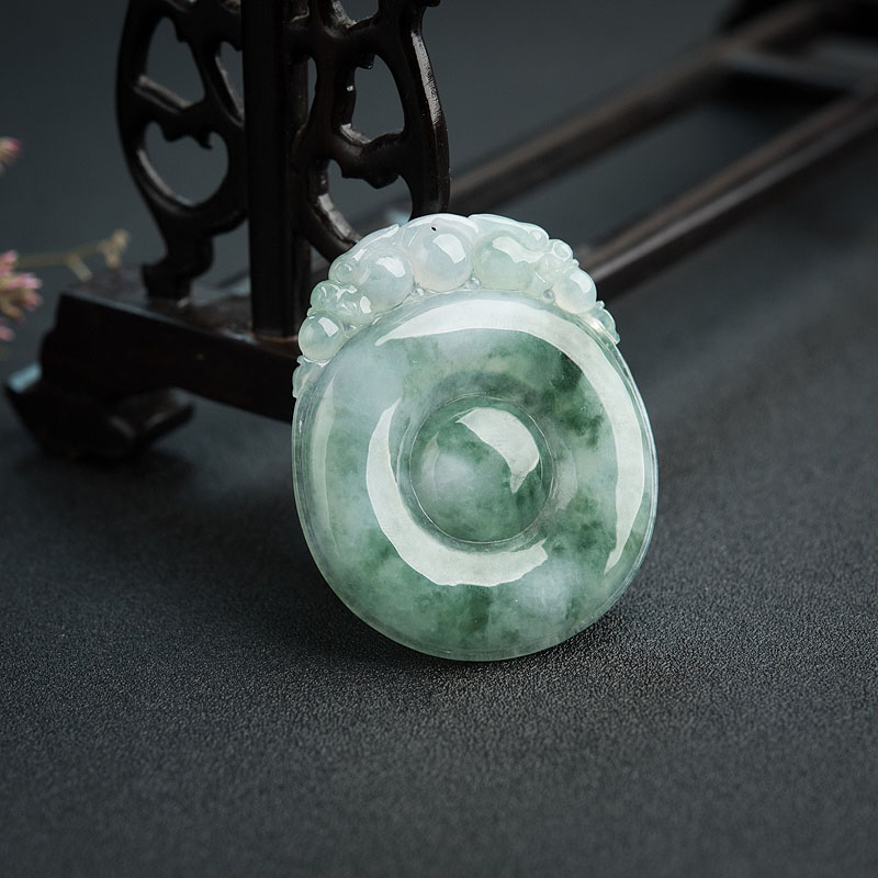 天然糯种飘花翡翠福贝吊坠-红掌柜