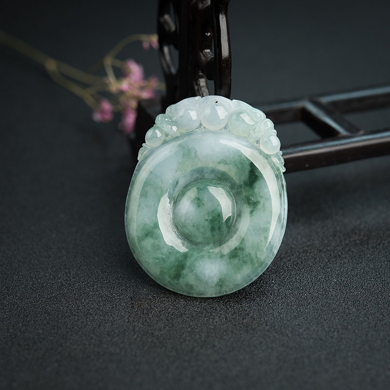 缅甸糯种飘花翡翠福贝吊坠-红掌柜