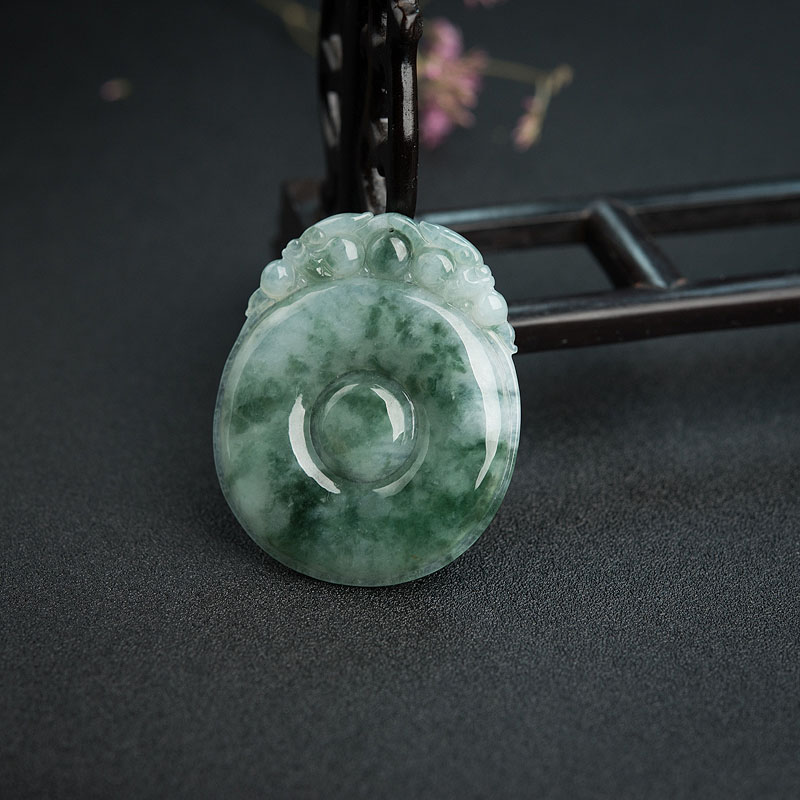 缅甸糯种飘花翡翠福贝吊坠-红掌柜