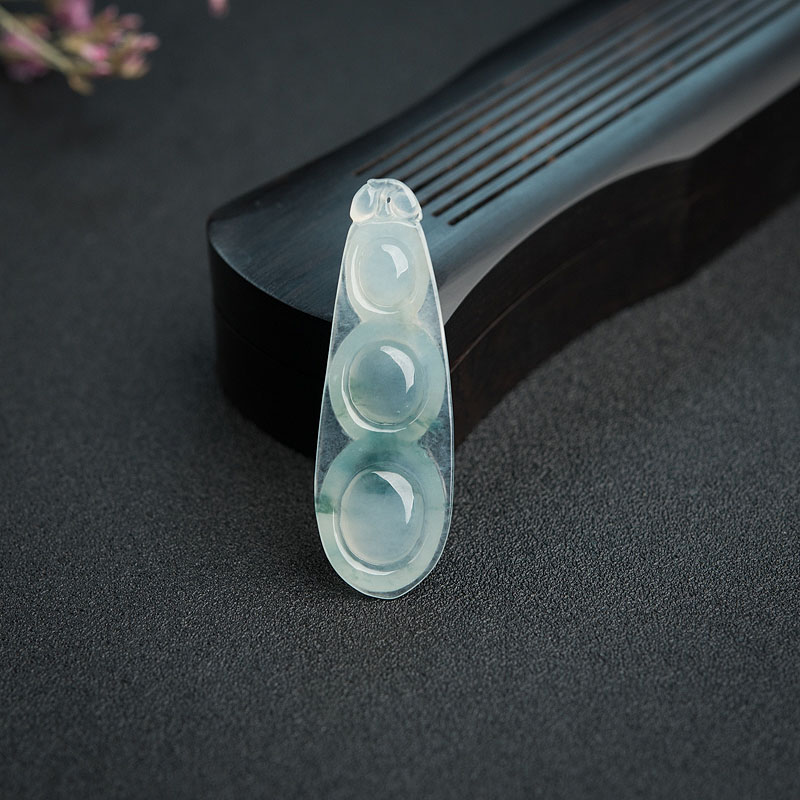 缅甸天然飘花翡翠福豆吊坠-红掌柜