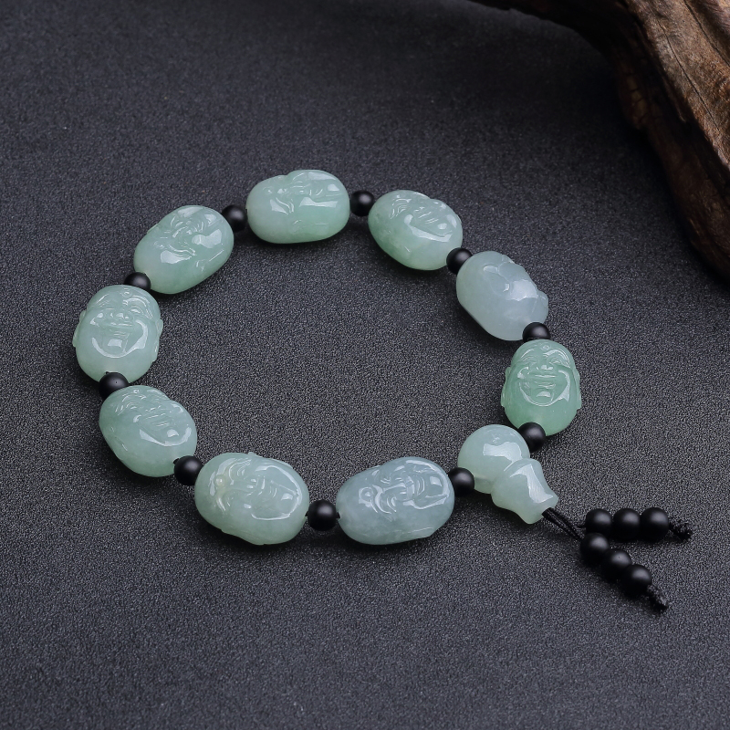 糯种浅绿翡翠佛头手串-红掌柜