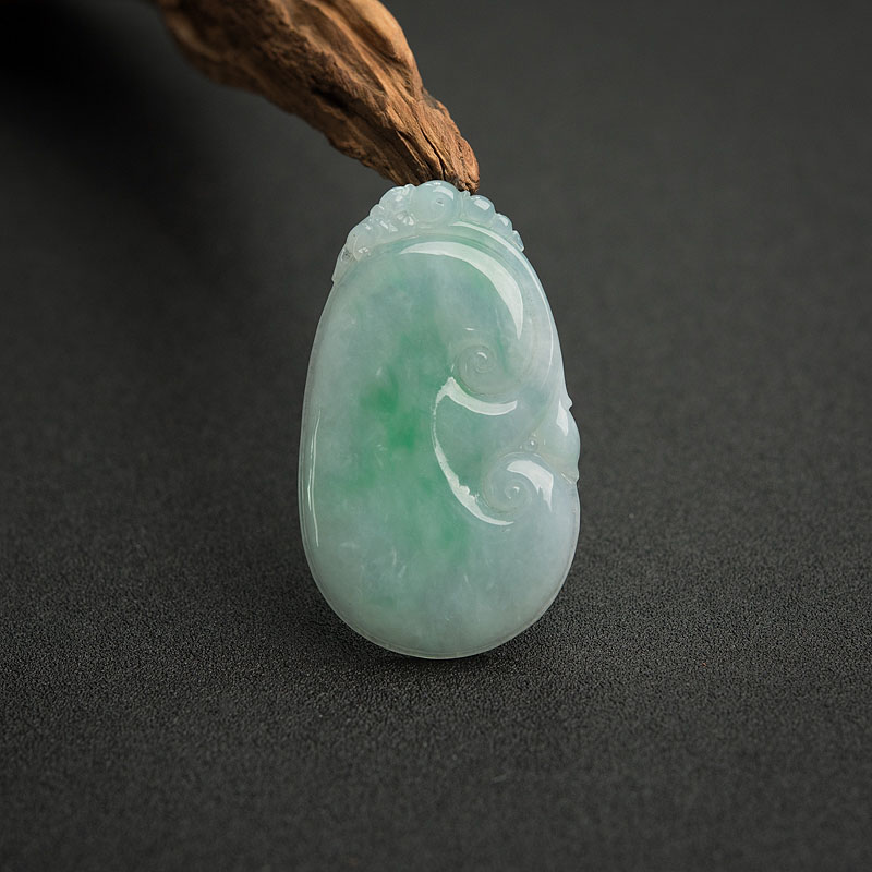 缅甸天然糯种飘翠翡翠如意吊坠-红掌柜