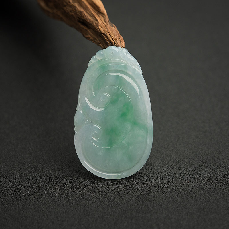 缅甸天然飘翠翡翠如意吊坠-红掌柜