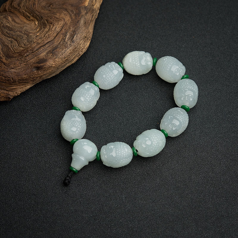 缅甸天然糯种浅绿翡翠佛头手串-红掌柜
