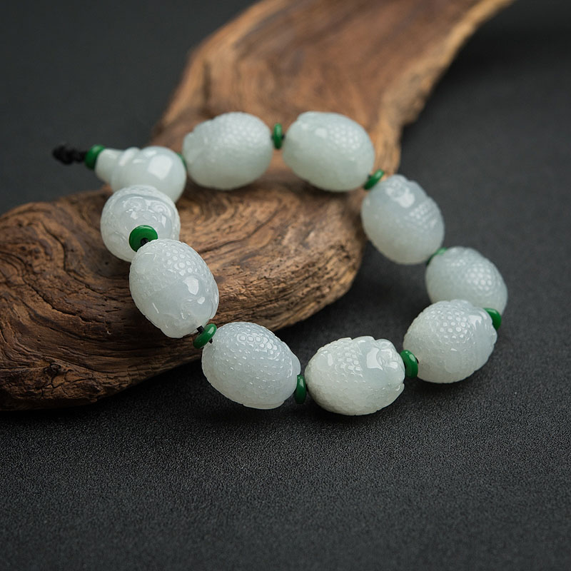 天然糯种浅绿翡翠佛头手串-红掌柜