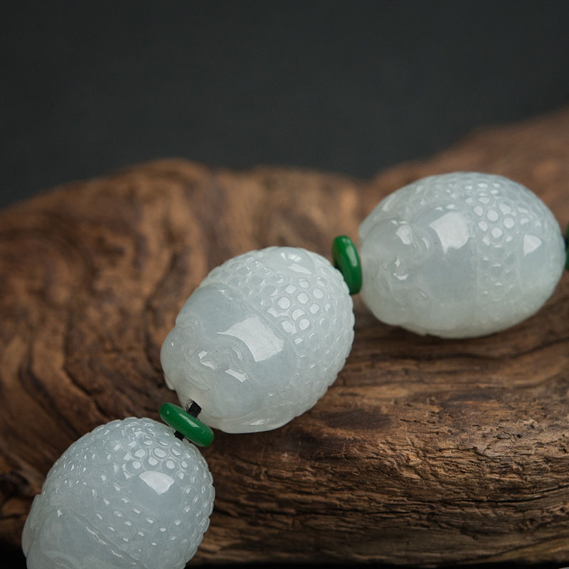 缅甸天然糯种翡翠佛头手串-红掌柜