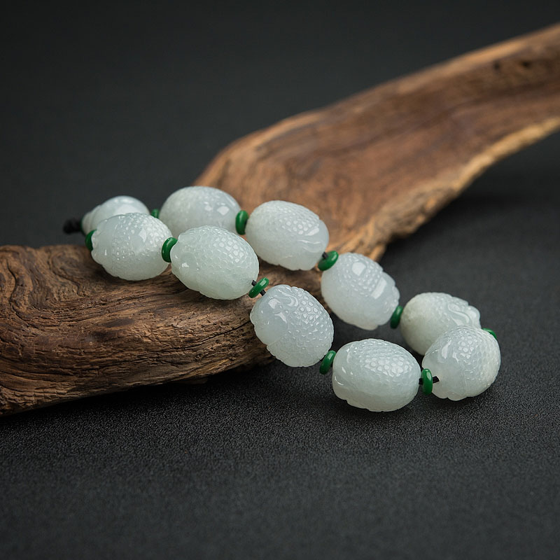 缅甸天然糯种浅绿翡翠手串-红掌柜