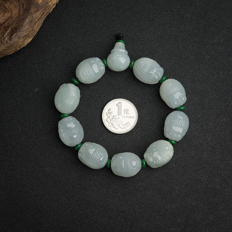 糯种浅绿翡翠佛头手串-红掌柜