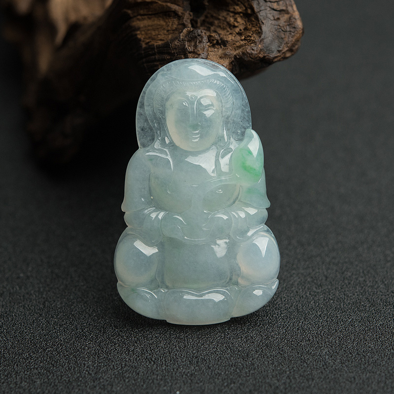 缅甸天然糯冰种飘翠翡翠吊坠-红掌柜