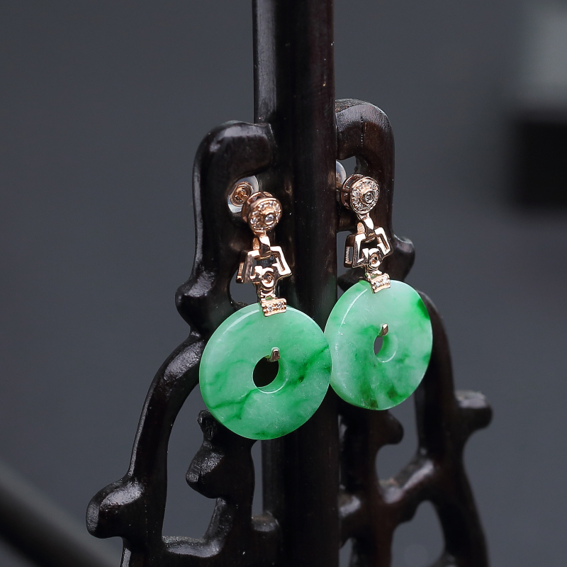 糯种飘翠翡翠耳坠-红掌柜