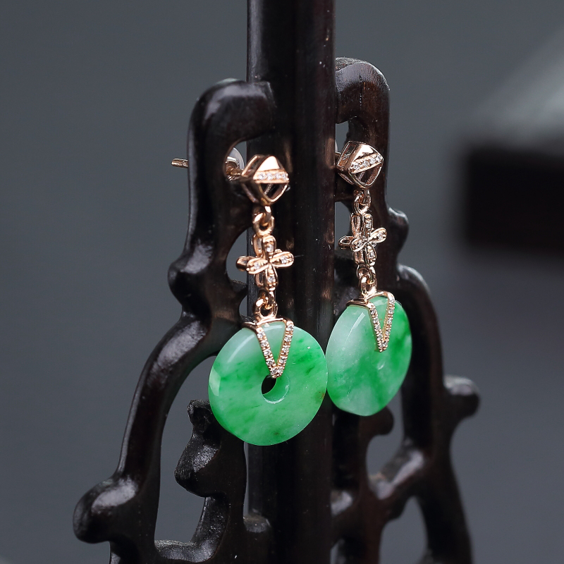 糯种飘翠翡翠耳坠-红掌柜