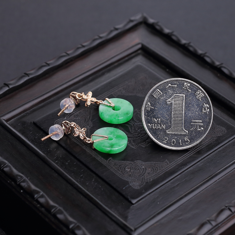 天然缅甸翡翠耳坠-红掌柜