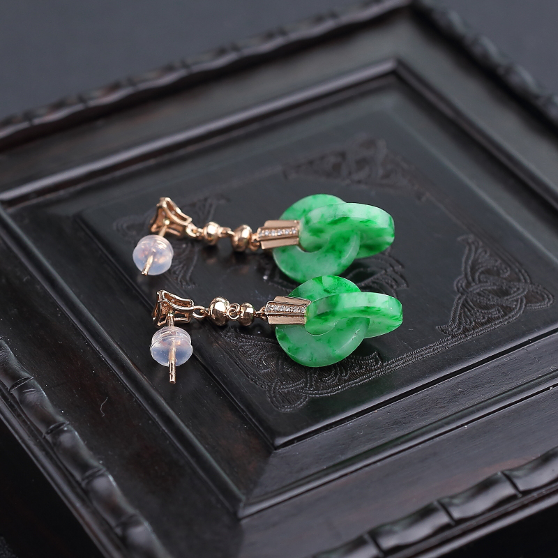 天然飘翠翡翠耳坠-红掌柜