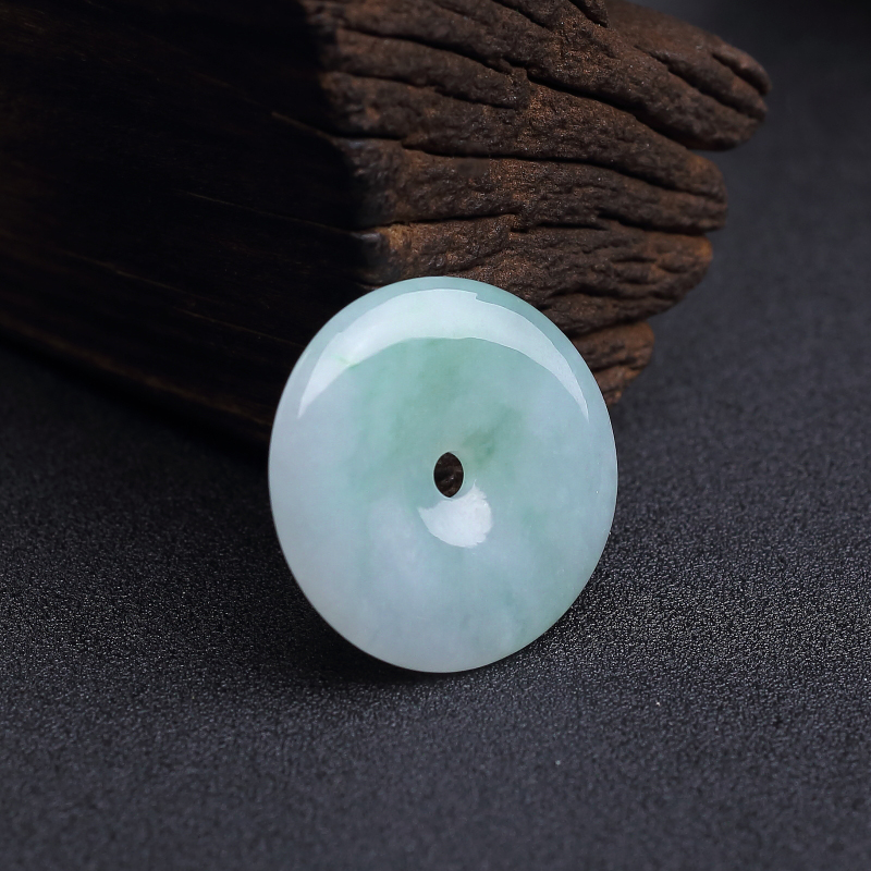 缅甸糯种飘翠翡翠平安扣吊坠-红掌柜