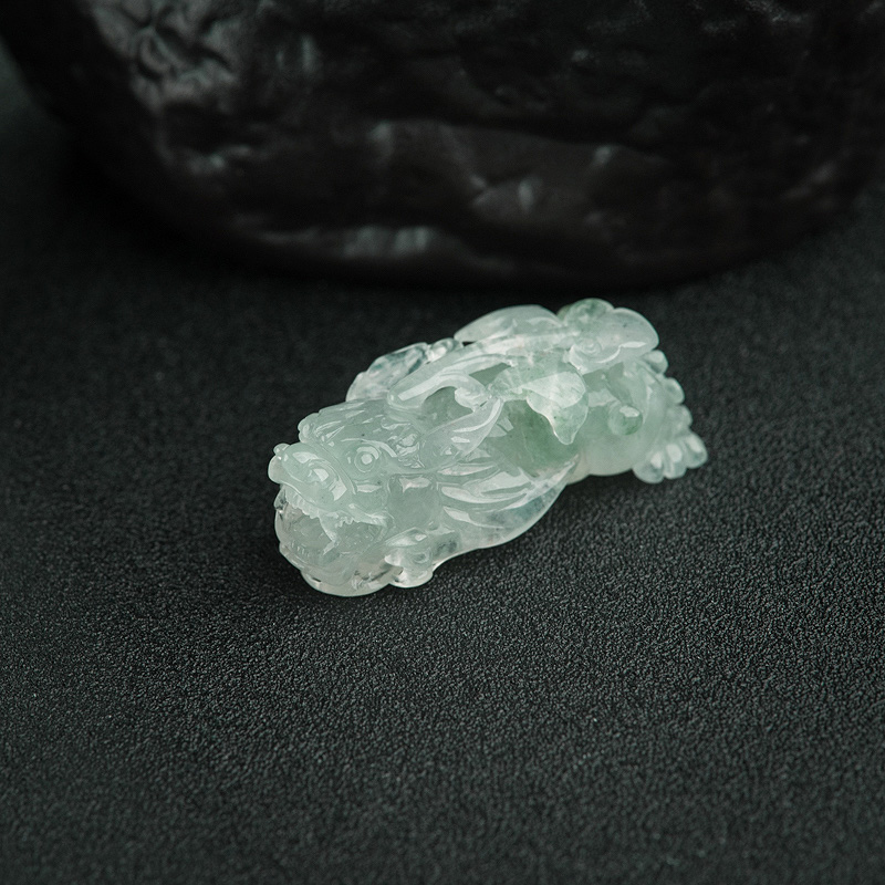 缅甸糯冰种飘花翡翠貔貅吊坠-红掌柜