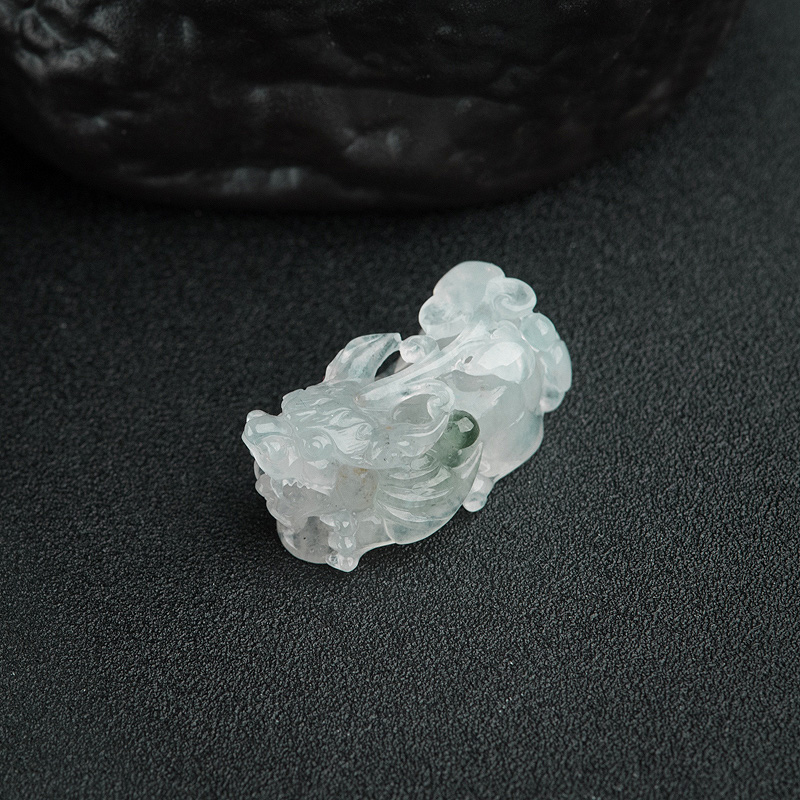 天然糯冰种飘花翡翠貔貅吊坠-红掌柜