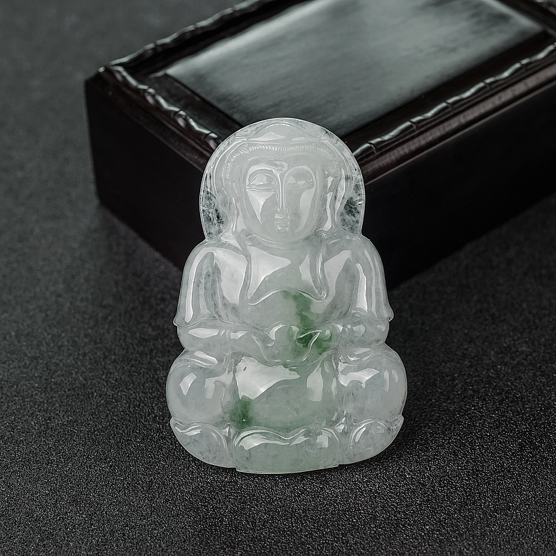 缅甸天然糯种飘翠翡翠观音吊坠-红掌柜