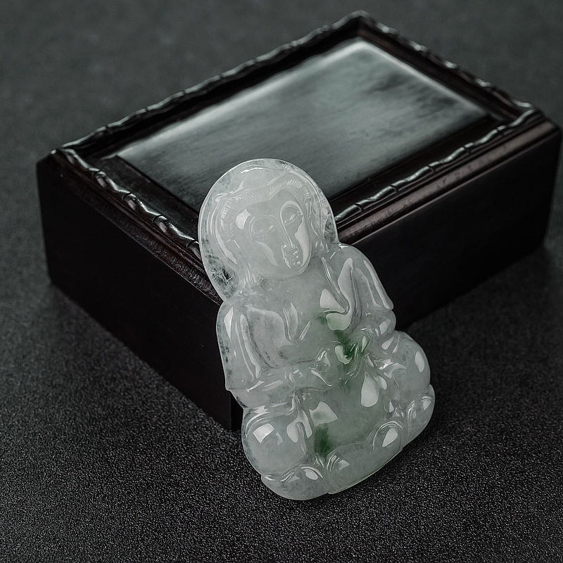 缅甸糯种飘翠翡翠观音吊坠-红掌柜