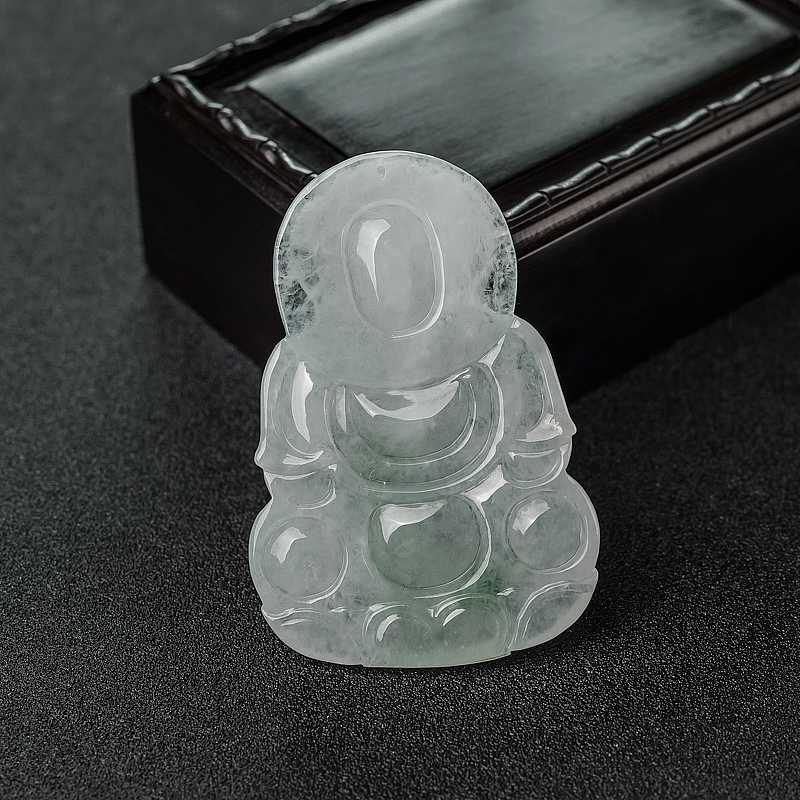 缅甸天然飘翠翡翠观音吊坠-红掌柜