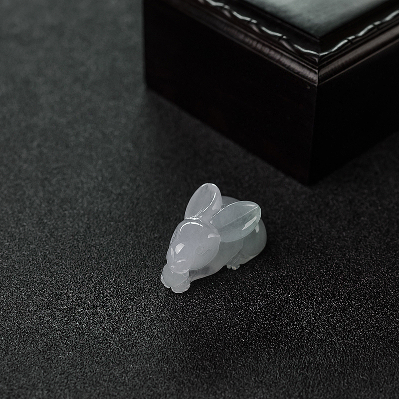 缅甸天然糯种飘花翡翠兔子吊坠-红掌柜