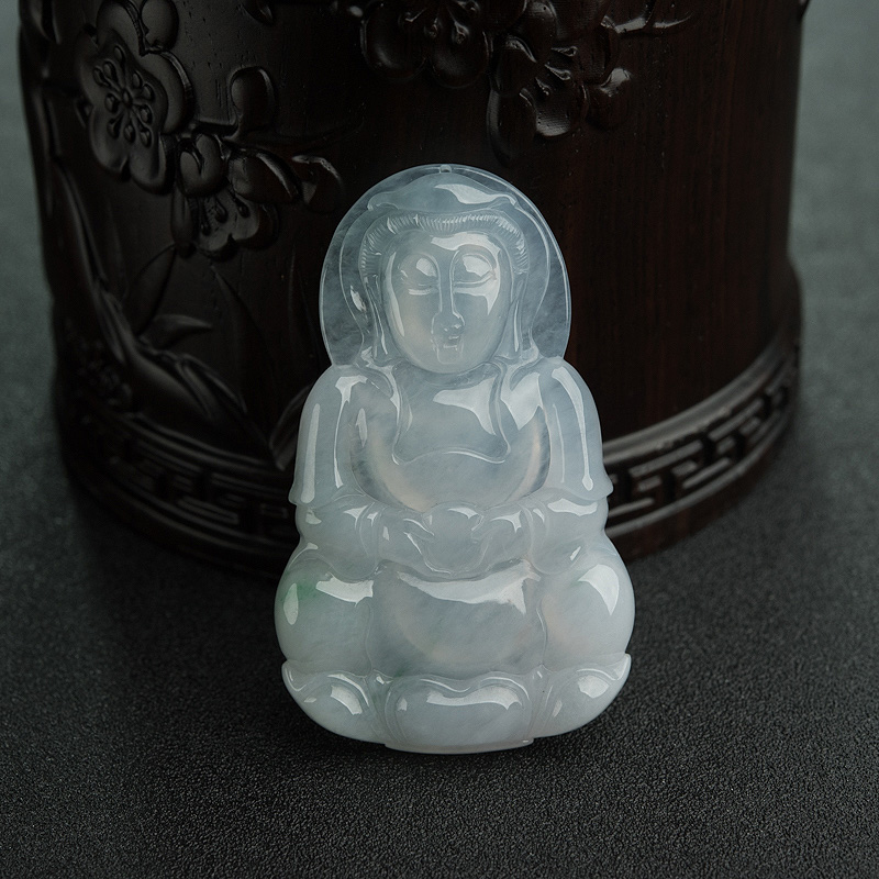 糯种飘翠翡翠观音吊坠-红掌柜