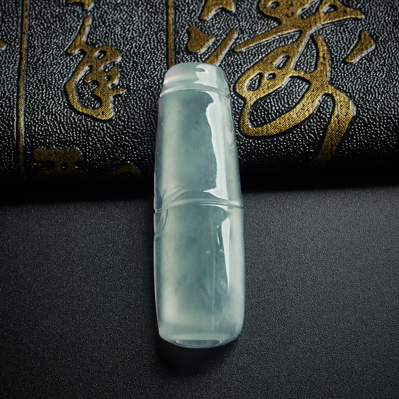 冰糯种蓝底飘花翡翠竹节吊坠-红掌柜珠宝