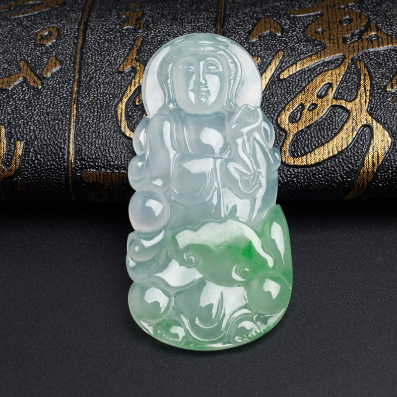 缅甸A货天然冰糯种飘绿翡翠观音吊坠 - 红掌柜珠宝