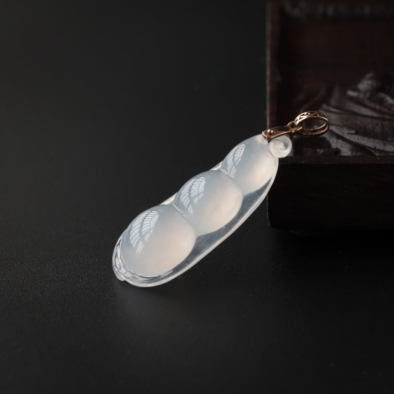 缅甸翡翠福豆吊坠-红掌柜