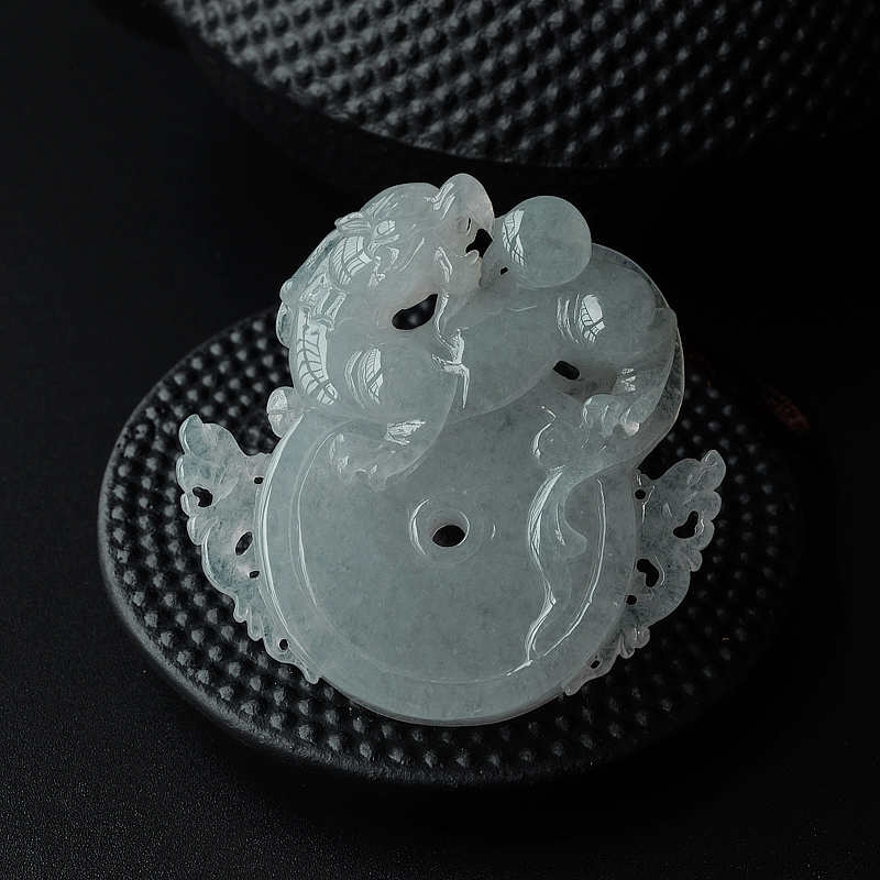 冰糯种翡翠貔貅平安扣吊坠-红掌柜