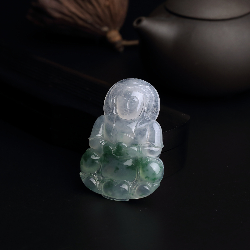 冰糯种翡翠观音吊坠-红掌柜
