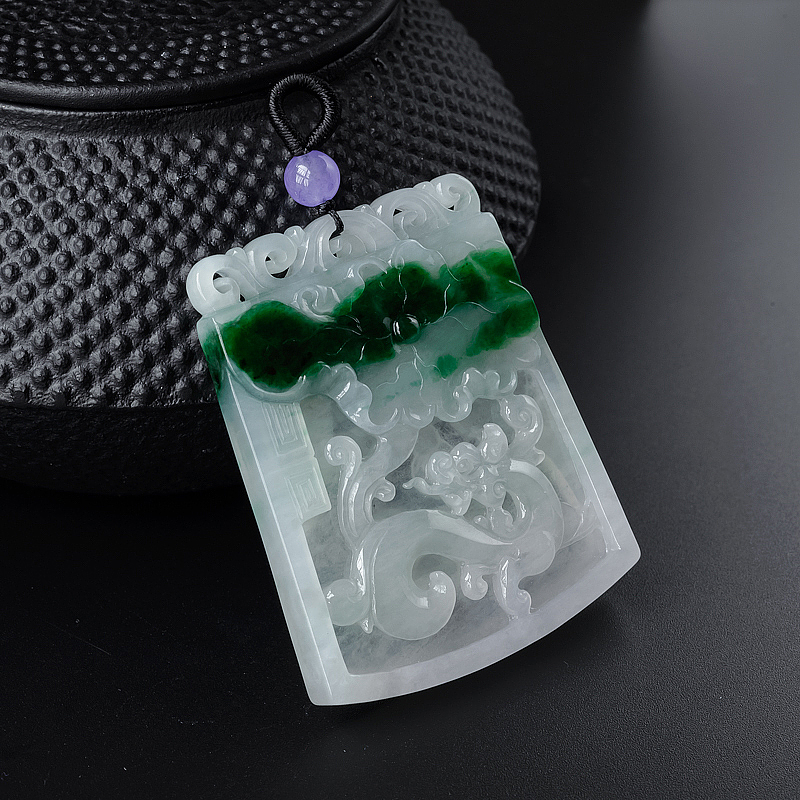 糯种翡翠仿古龙牌-红掌柜