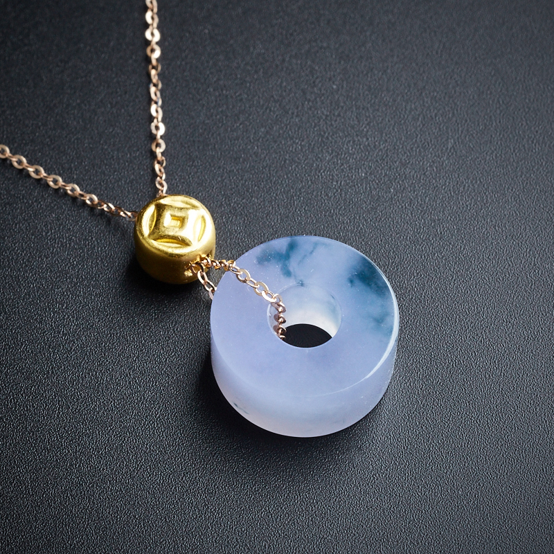 A货天然18K金冰糯种紫罗兰飘花翡翠套链 - 红掌柜