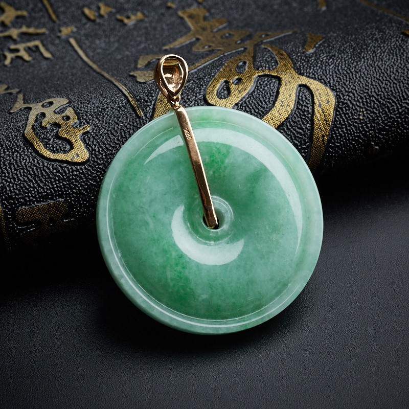 缅甸A货天然18K糯种苹果绿平安扣吊坠 - 红掌柜