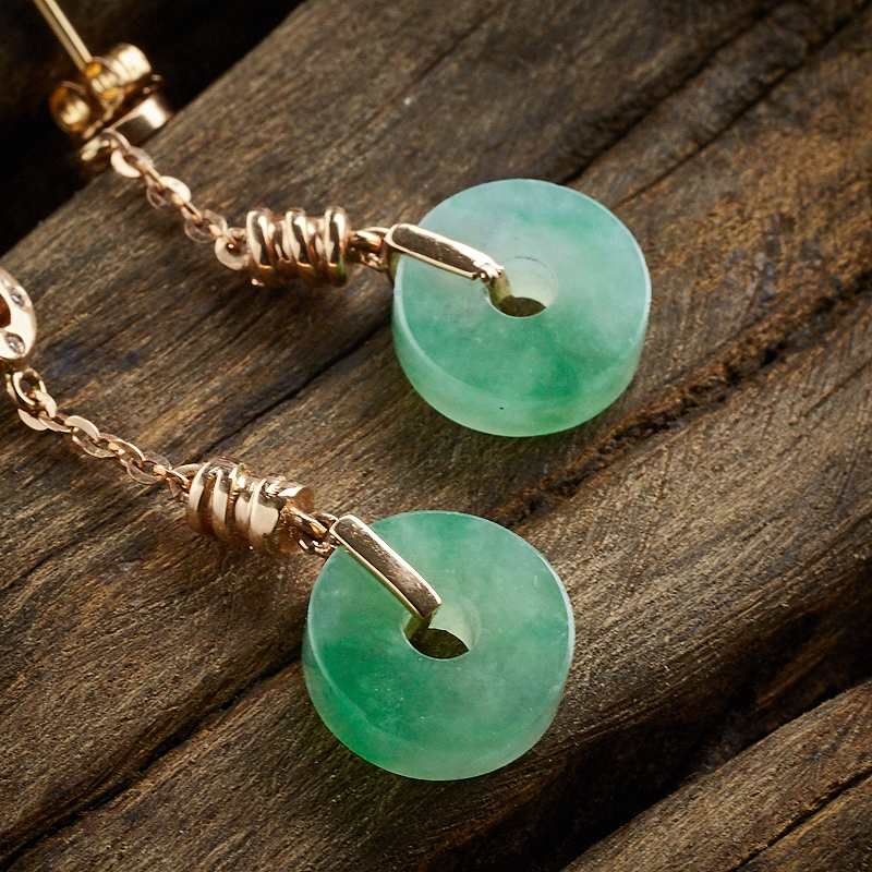 A货天然18K金镶冰糯种浅绿翡翠耳环 - 红掌柜