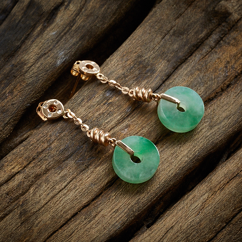 缅甸A货天然18K冰糯种浅绿翡翠耳环 - 红掌柜