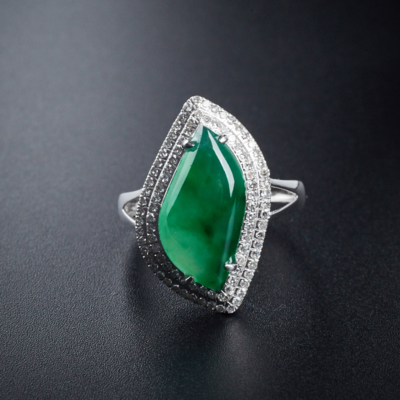 18K镶钻冰糯种飘翠翡翠戒指-红掌柜