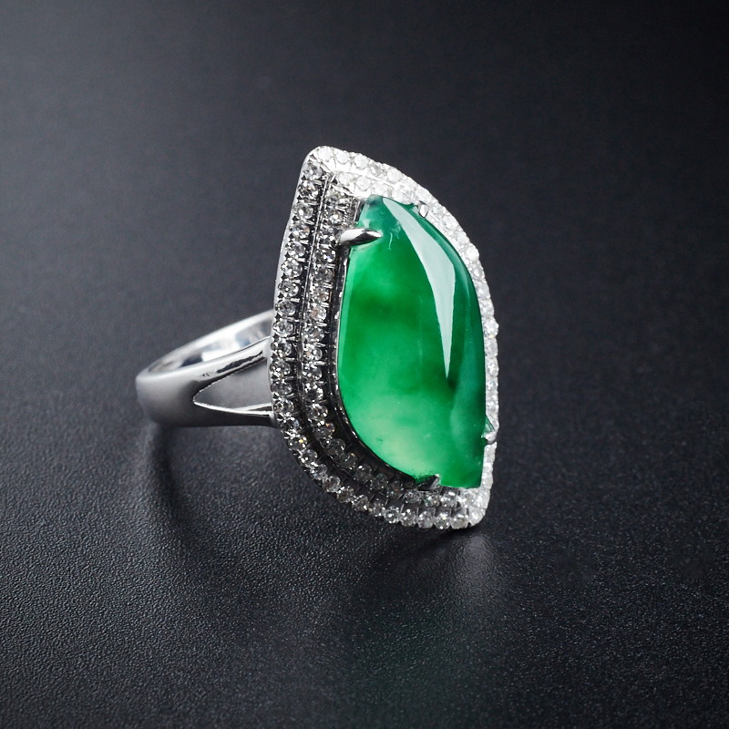 镶钻冰糯种飘翠翡翠戒指-红掌柜