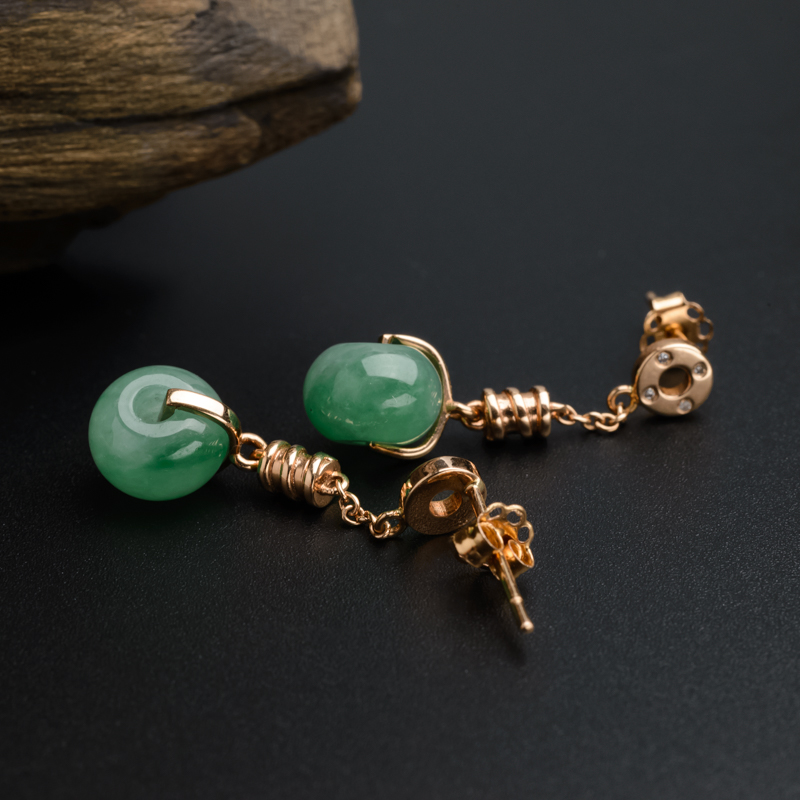 冰糯种苹果绿翡翠耳环 - 红掌柜